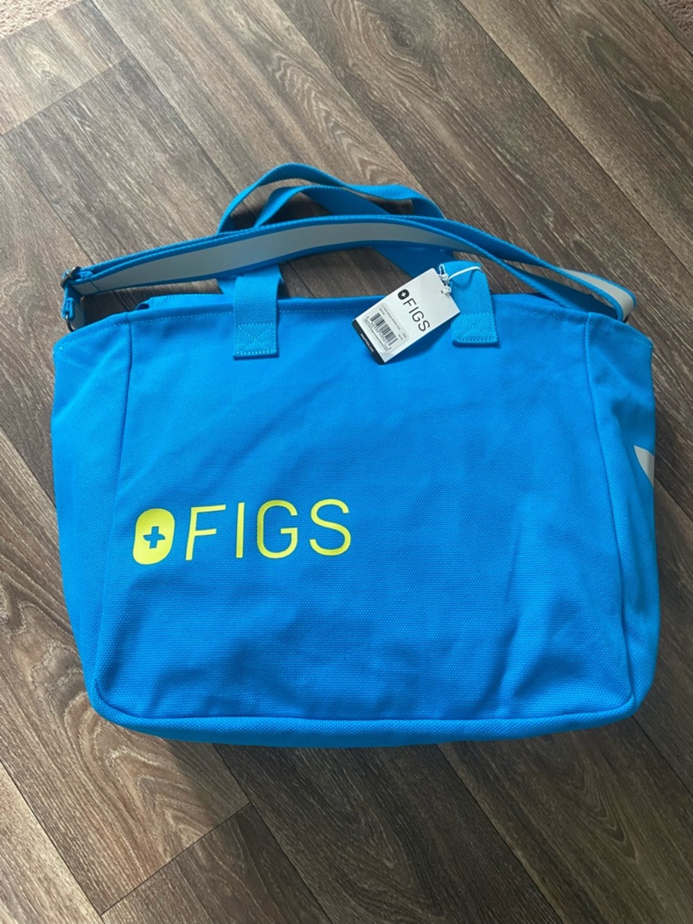 FIGS Blue Cross Zipper Tote with Detachable Strap